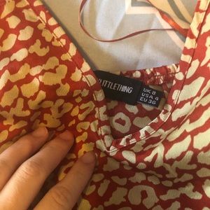 red leopard print frill hem midi dress